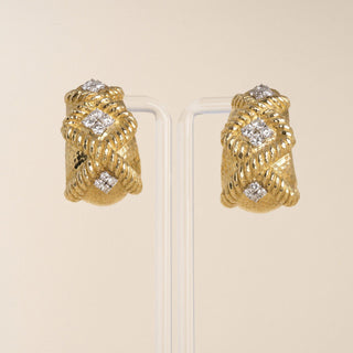Vintage 1960s David Webb 18K Gold 3.35 CT Diamond Clip-On Huggie Earrings