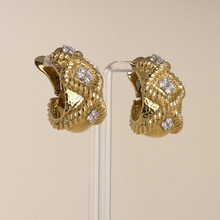 Vintage 1960s David Webb 18K Gold 3.35 CT Diamond Clip-On Huggie Earrings