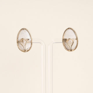 Vintage Blue-Gray Mabé Pearl Omega Back Stud Earrings in 14k Yellow Gold