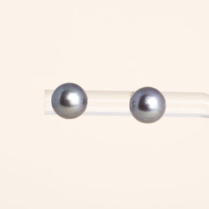 Vintage 14K Yellow Gold 7mm Blue-Gray Pearl Stud Earrings