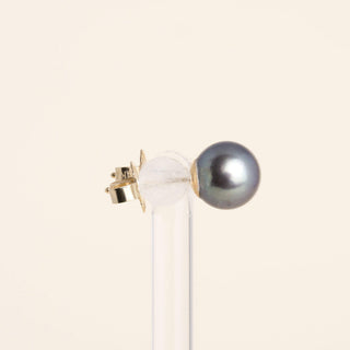 Vintage 14K Yellow Gold 7mm Blue-Gray Pearl Stud Earrings