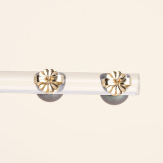 Vintage 14K Yellow Gold 7mm Blue-Gray Pearl Stud Earrings