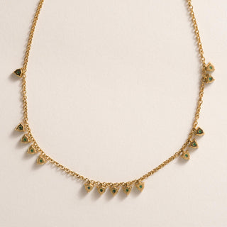 18K Yellow Gold 1.70 Carats Green Emerald Dangle Necklace
