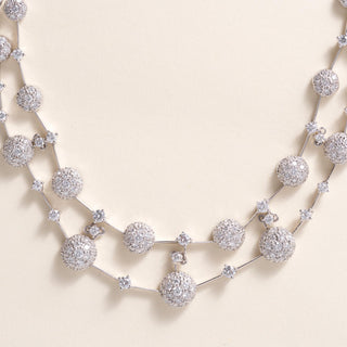 Estate 18K White Gold 5.90 Carats Double Row Pave Diamond Riviere Necklace