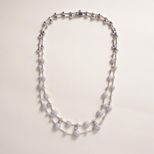 Estate 18K White Gold 5.90 Carats Double Row Pave Diamond Riviere Necklace