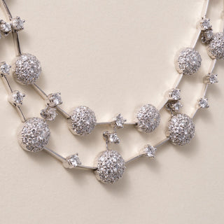 Estate 18K White Gold 5.90 Carats Double Row Pave Diamond Riviere Necklace