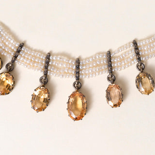 1890s Victorian 28 Carats Imperial Topaz and Pearl Choker Necklace Gold Silver