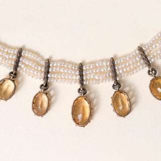 1890s Victorian 28 Carats Imperial Topaz and Pearl Choker Necklace Gold Silver