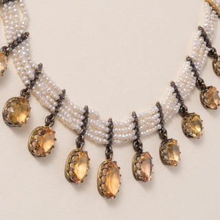 1890s Victorian 28 Carats Imperial Topaz and Pearl Choker Necklace Gold Silver