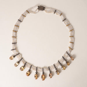 1890s Victorian 28 Carats Imperial Topaz and Pearl Choker Necklace Gold Silver