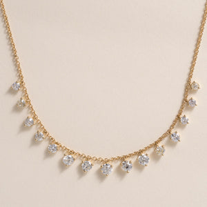 3.69 Carats Old European and Old Mine Cut Diamond Dangle Riviere 18K Necklace