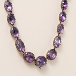 Antique Victorian 200 Carats Amethyst 9K Gold and Silver Riviere Necklace
