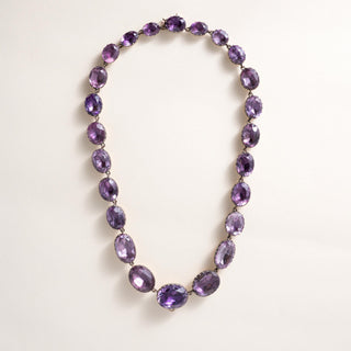 Antique Victorian 200 Carats Amethyst 9K Gold and Silver Riviere Necklace