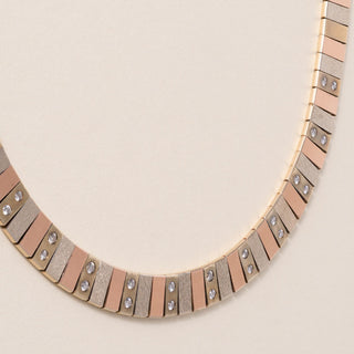 Vintage Italian 14K Tri Color Gold 0.60 Carats Diamond Cleopatra Collar Necklace