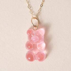 14K Gold Pink Resin Gummy Bear Necklace