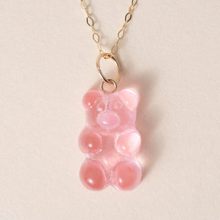 14K Gold Pink Resin Gummy Bear Necklace