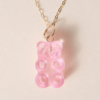 14K Gold Pink Resin Gummy Bear Necklace
