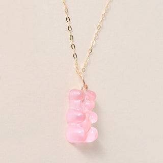 14K Gold Pink Resin Gummy Bear Necklace