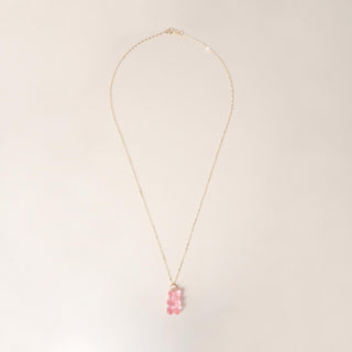14K Gold Pink Resin Gummy Bear Necklace