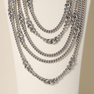 David Yurman Sterling Silver Belmont Drape 5 Row Curb Chain Necklace