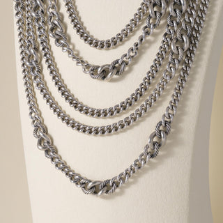 David Yurman Sterling Silver Belmont Drape 5 Row Curb Chain Necklace
