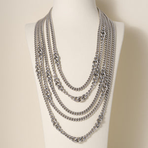 David Yurman Sterling Silver Belmont Drape 5 Row Curb Chain Necklace