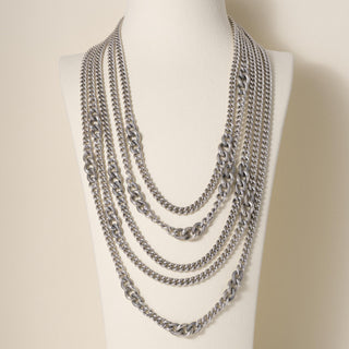 David Yurman Sterling Silver Belmont Drape 5 Row Curb Chain Necklace