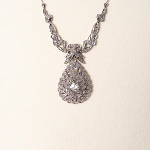 Antique Gold and Silver Rose Cut Pear Shape Diamond Necklace