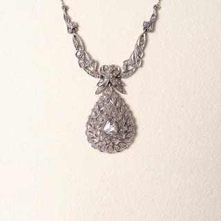 Antique Gold and Silver Rose Cut Pear Shape Diamond Necklace
