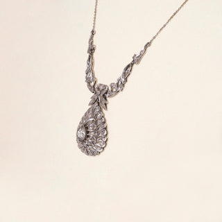 Antique Gold and Silver Rose Cut Pear Shape Diamond Necklace