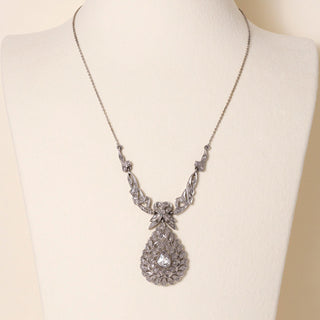 Antique Gold and Silver Rose Cut Pear Shape Diamond Necklace
