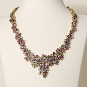 18K Gold Multi Color Gemstone 36.16 Carats Bezel Set Necklace