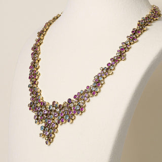 18K Gold Multi Color Gemstone 36.16 Carats Bezel Set Necklace