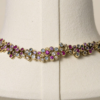 18K Gold Multi Color Gemstone 36.16 Carats Bezel Set Necklace