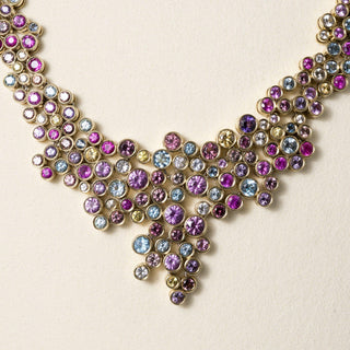 18K Gold Multi Color Gemstone 36.16 Carats Bezel Set Necklace