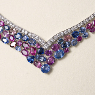 Platinum Diamond and 47.05 Carats Multi Color Sapphire Necklace