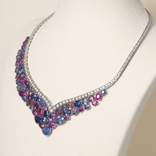 Platinum Diamond and 47.05 Carats Multi Color Sapphire Necklace