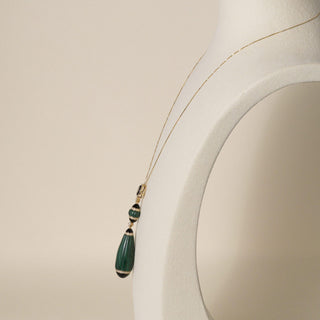 Estate 18K Gold Carved Malachite Onyx and Diamond Drop Necklace