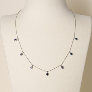 Estate 14K Gold 1 Carat Sapphires Station Bezel Set Necklace