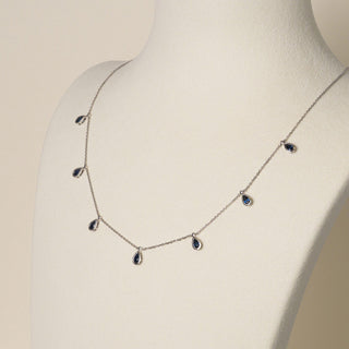Estate 14K Gold 1 Carat Sapphires Station Bezel Set Necklace