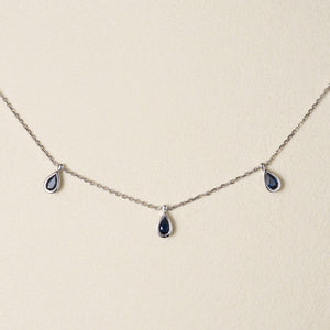 Estate 14K Gold 1 Carat Sapphires Station Bezel Set Necklace