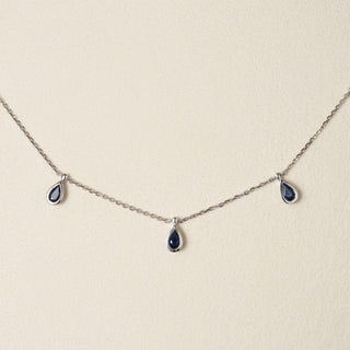 Estate 14K Gold 1 Carat Sapphires Station Bezel Set Necklace