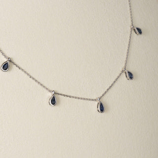 Estate 14K Gold 1 Carat Sapphires Station Bezel Set Necklace