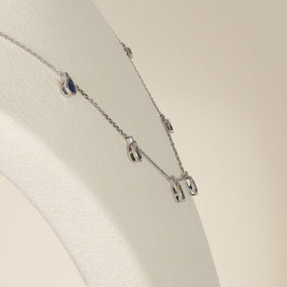 Estate 14K Gold 1 Carat Sapphires Station Bezel Set Necklace