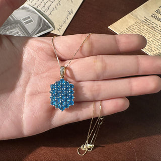 Vintage 14K Gold 5 Carats Vivid Topaz Cluster Pendant Necklace