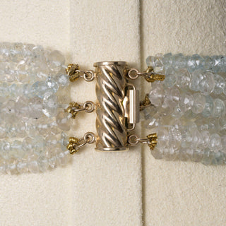 Estate 14K Gold 400 Carats Aquamarine 8 Strand Faceted Beaded Necklace