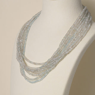Estate 14K Gold 400 Carats Aquamarine 8 Strand Faceted Beaded Necklace