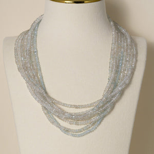 Estate 14K Gold 400 Carats Aquamarine 8 Strand Faceted Beaded Necklace