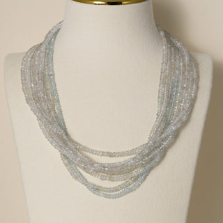Estate 14K Gold 400 Carats Aquamarine 8 Strand Faceted Beaded Necklace