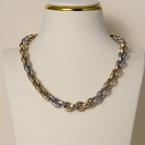 Estate Italian 14K Two Tone Gold 18 Inch 10.5mm Rolo Link Chain Necklace